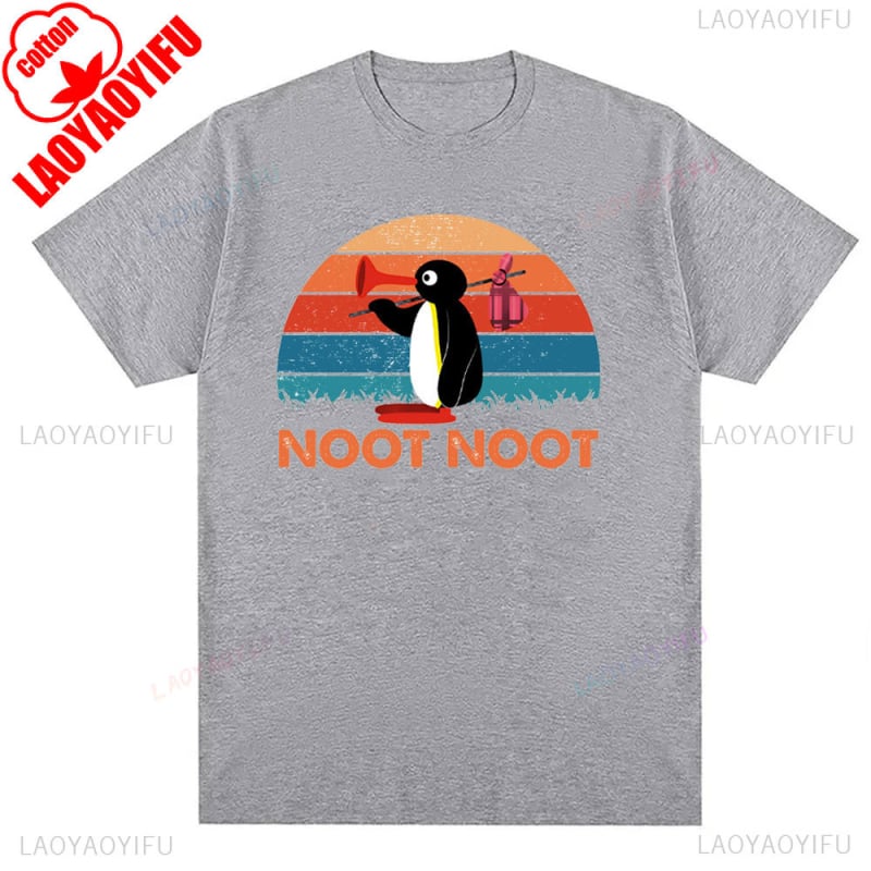 Tricou cu imprimeu pinguin din bumbac, unisex, mâneci scurte, respirabil, 180–250 g/m², 71–80% bumbac, vară 2024