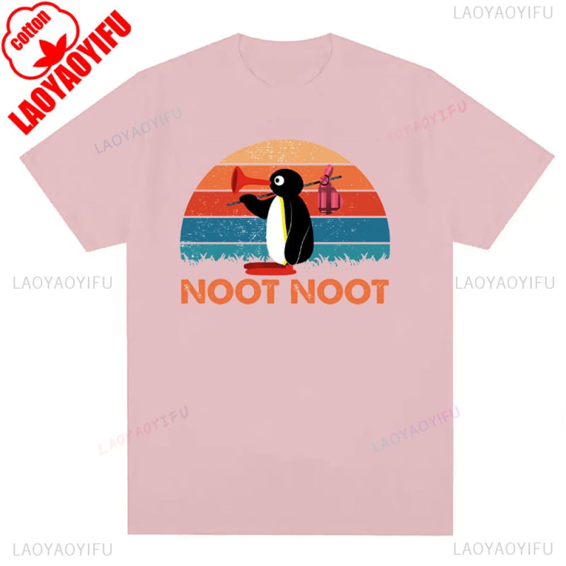 Tricou cu imprimeu pinguin din bumbac, unisex, mâneci scurte, respirabil, 180–250 g/m², 71–80% bumbac, vară 2024