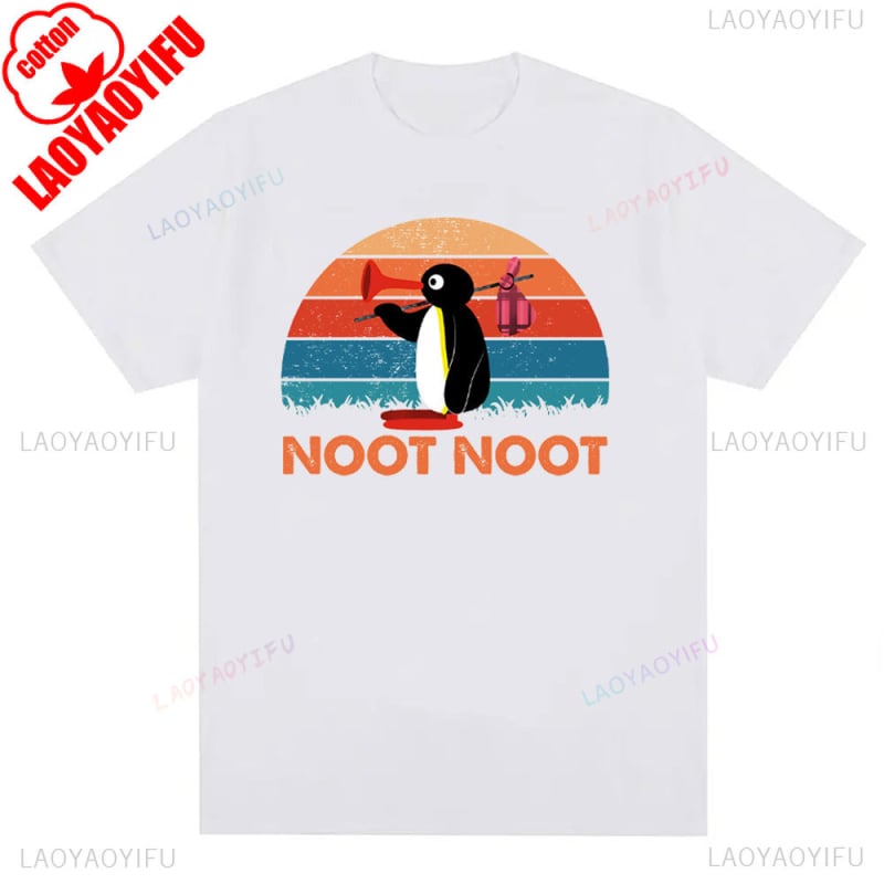 Tricou cu imprimeu pinguin din bumbac, unisex, mâneci scurte, respirabil, 180–250 g/m², 71–80% bumbac, vară 2024