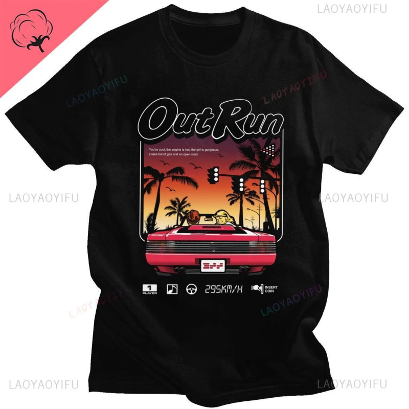 Muška majica T‑shirt 90s Vintage Out Run s printom, pamuk 90–95%, okrugli izrez, kratki rukavi, ležernog kroja