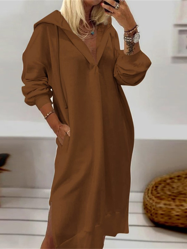 Pulover cu glugă din fleece, croială lejeră, lungime medie, material poliester