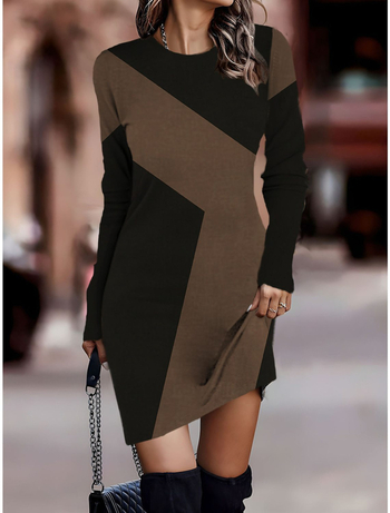 Дамска миди рокля с А-линия кройка, геометричен принт, дигитален печат, V-образно деколте