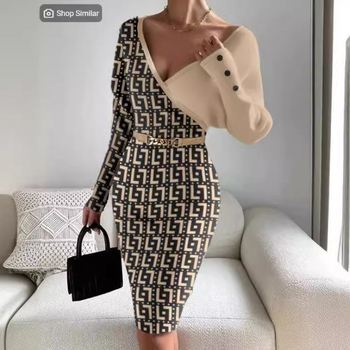 Φόρεμα midi με V-λαιμό και μανίκια τύπου batwing, στενή γραμμή