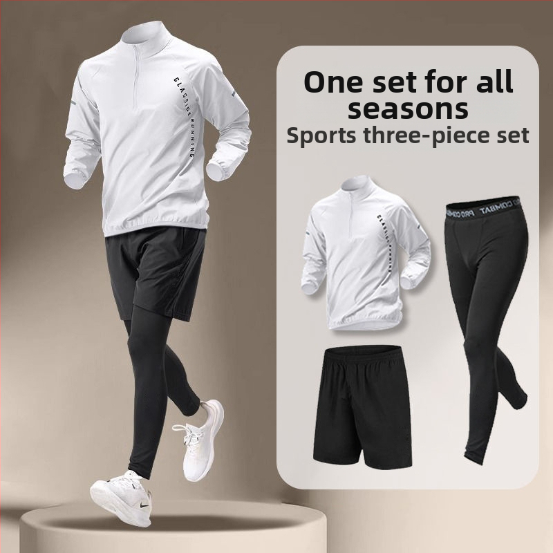 Set sport masculin, uscare rapidă pentru alergare și ciclism, fermoar la jumătate, guler înalt, mâneci lungi, poliester 91–95%