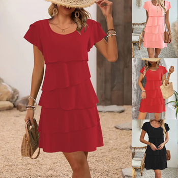 Rochie din Milk Silk, siluetă cake skirt, guler rotund, mâneci Feifei, talie lejeră