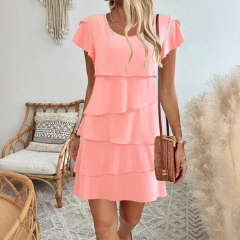 Φόρεμα από Milk Silk ύφασμα, cake skirt τύπου φούστας, στρογγυλό λαιμό, Feifei μανίκια, χαλαρή μέση