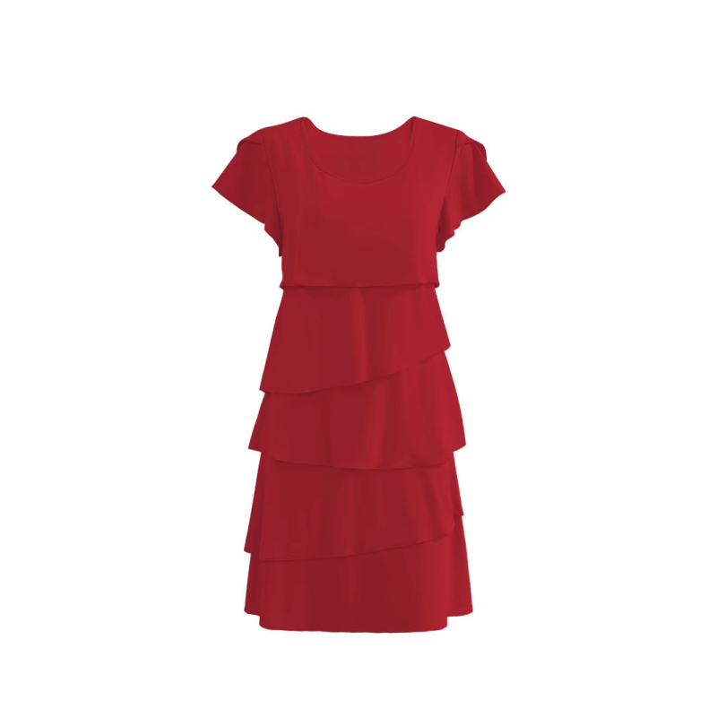 Rochie din Milk Silk, siluetă cake skirt, guler rotund, mâneci Feifei, talie lejeră