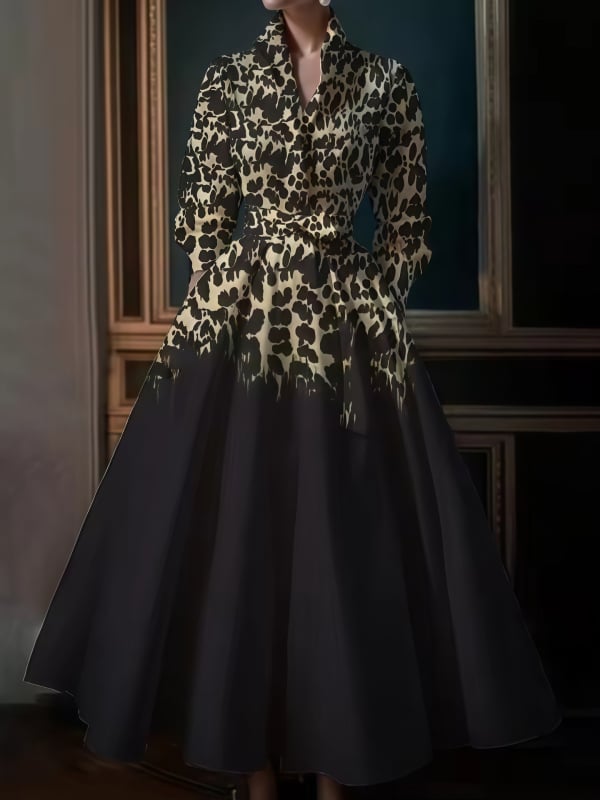 Rochie elegantă cu guler stand, bretele și mâneci lungi, talie elastică, croială A-line, iarna 2024