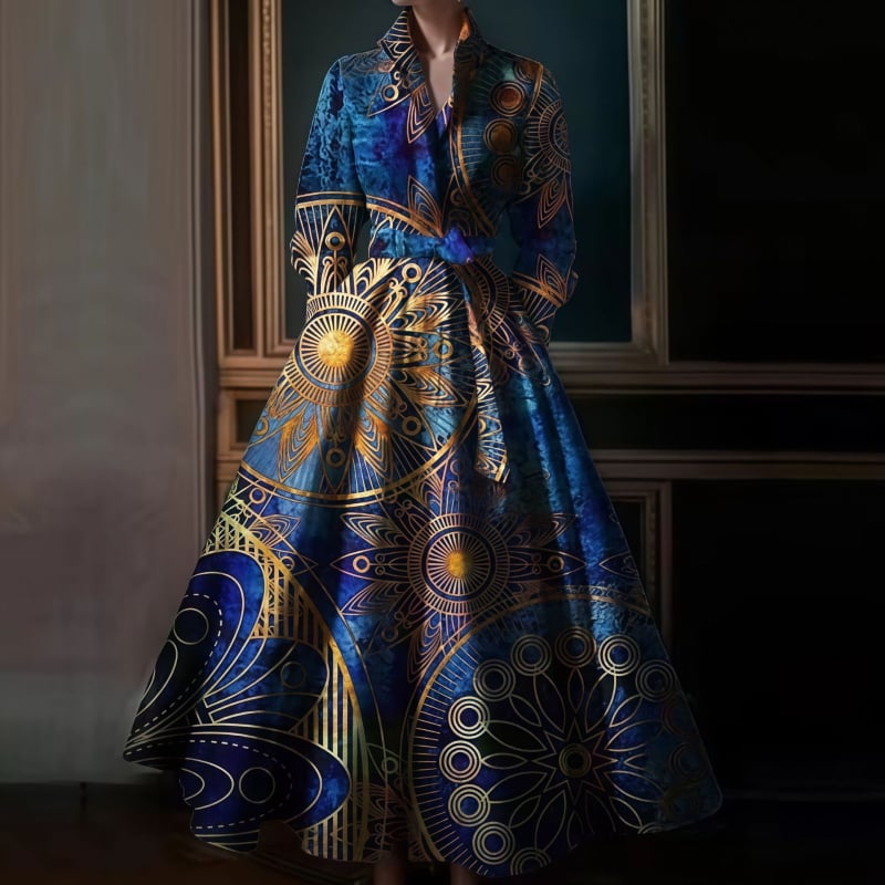 Rochie elegantă cu guler stand, bretele și mâneci lungi, talie elastică, croială A-line, iarna 2024