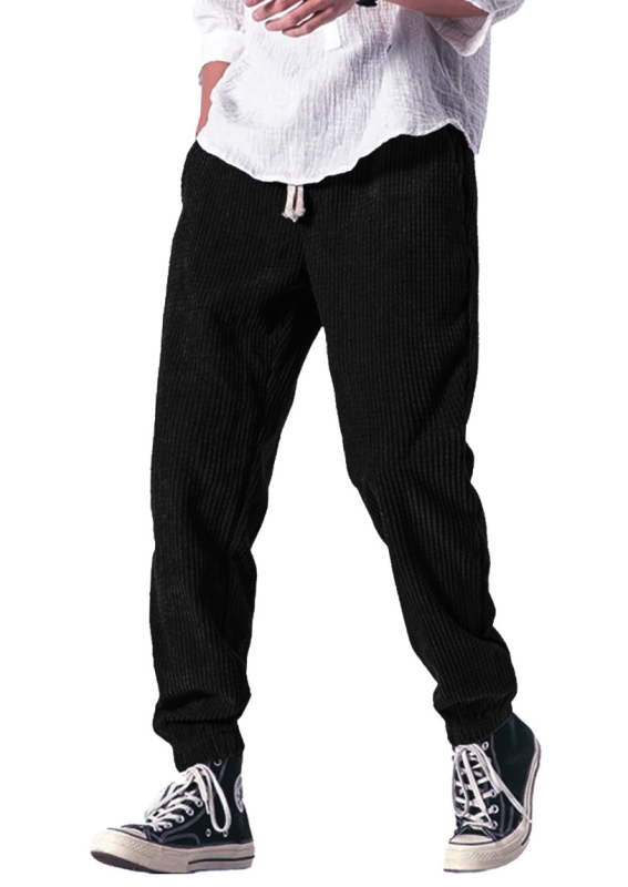 Pantaloni sport casual pentru bărbați, toamnă-iarnă, cu textură fagure, croială dreaptă, talie medie, închidere cu șnur