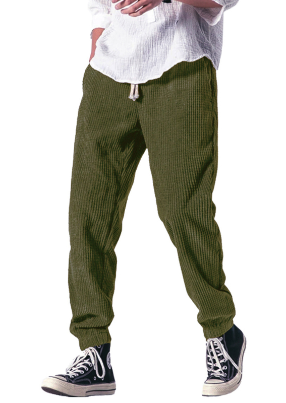 Pantaloni sport casual pentru bărbați, toamnă-iarnă, cu textură fagure, croială dreaptă, talie medie, închidere cu șnur