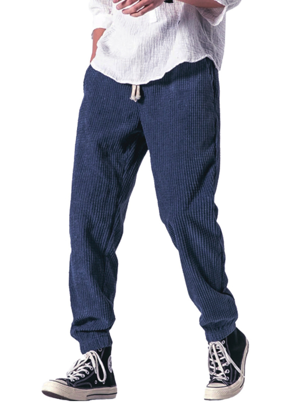 Pantaloni sport casual pentru bărbați, toamnă-iarnă, cu textură fagure, croială dreaptă, talie medie, închidere cu șnur