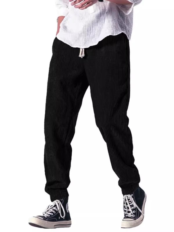 Pantaloni sport casual pentru bărbați, toamnă-iarnă, cu textură fagure, croială dreaptă, talie medie, închidere cu șnur