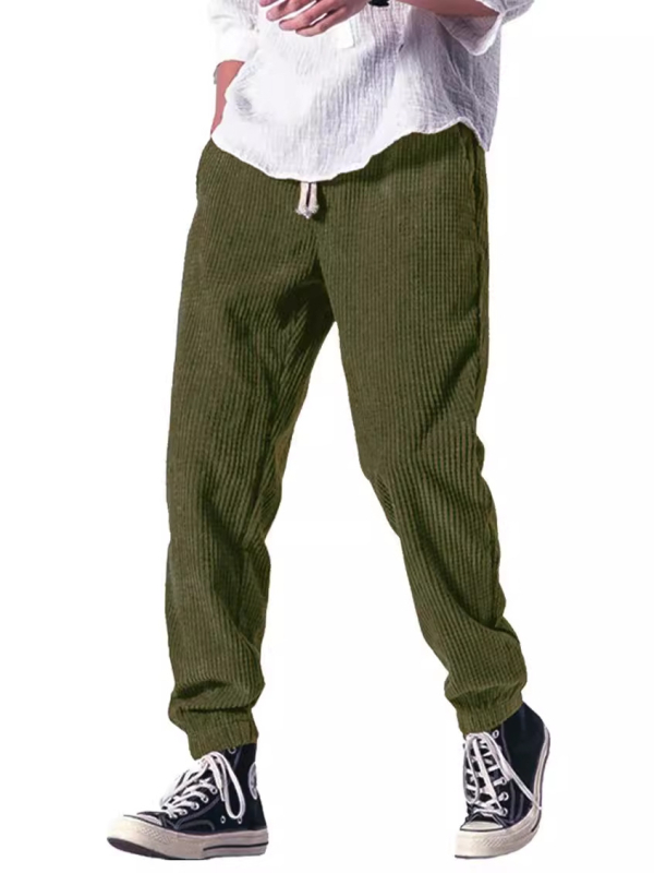 Pantaloni sport casual pentru bărbați, toamnă-iarnă, cu textură fagure, croială dreaptă, talie medie, închidere cu șnur