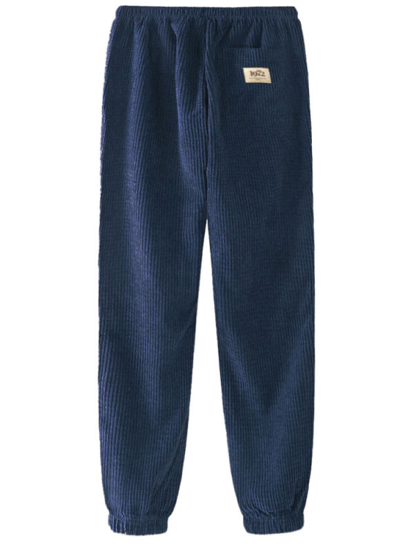 Pantaloni sport casual pentru bărbați, toamnă-iarnă, cu textură fagure, croială dreaptă, talie medie, închidere cu șnur