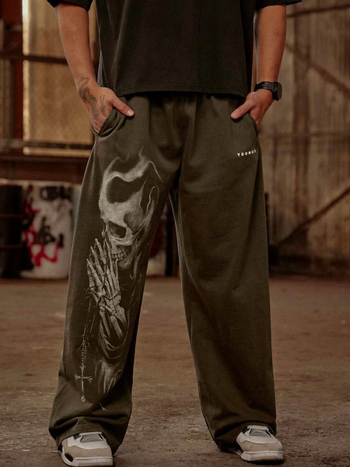 Мъжки памучни джогър панталони с широки крачоли, влагоотводящи, средна талия, 85% памук