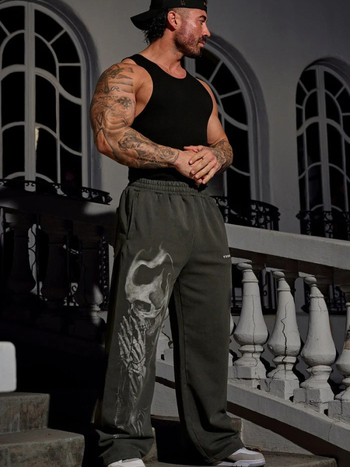 Мъжки памучни джогър панталони с широки крачоли, влагоотводящи, средна талия, 85% памук