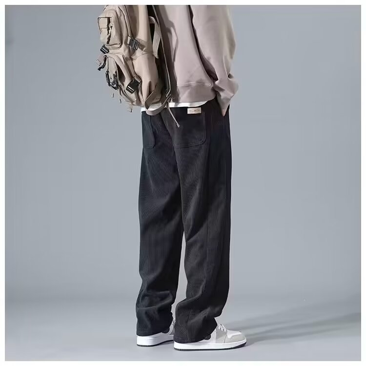 Pantaloni corduroy pentru bărbați, căptuți cu fleece, talie înaltă, croială dreaptă, pantaloni casual pentru toamnă-iarnă