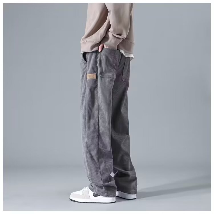 Pantaloni corduroy pentru bărbați, căptuți cu fleece, talie înaltă, croială dreaptă, pantaloni casual pentru toamnă-iarnă