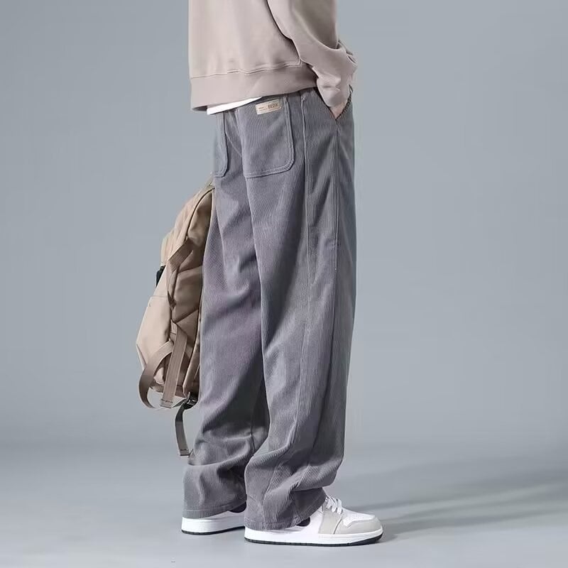 Pantaloni corduroy pentru bărbați, căptuți cu fleece, talie înaltă, croială dreaptă, pantaloni casual pentru toamnă-iarnă
