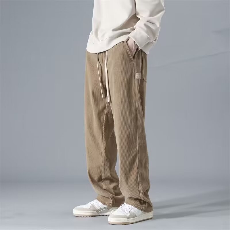 Pantaloni corduroy pentru bărbați, căptuți cu fleece, talie înaltă, croială dreaptă, pantaloni casual pentru toamnă-iarnă