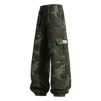 Ανδρικά καμουφλαρισμένα cargo παντελόνια, κορεατικού στυλ, μακριά ίσια παντελόνια, υψηλή μέση, με κορδόνι για κλείσιμο, πολλαπλές τσέπες