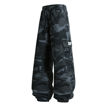 Ανδρικά καμουφλαρισμένα cargo παντελόνια, κορεατικού στυλ, μακριά ίσια παντελόνια, υψηλή μέση, με κορδόνι για κλείσιμο, πολλαπλές τσέπες