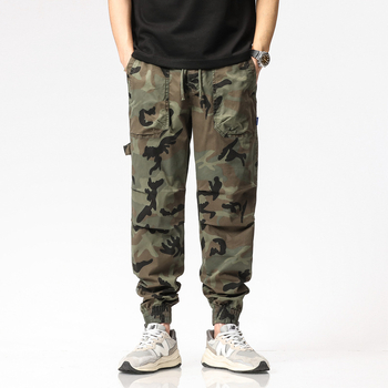 Εργασιακά χαλαρά παντελόνια με καμουφλάζ, στυλ ορεινού κατασκηνωτικού, χαλαρή γραμμή μέσης, βαμβάκι 97%, διακοσμητικές τσέπες