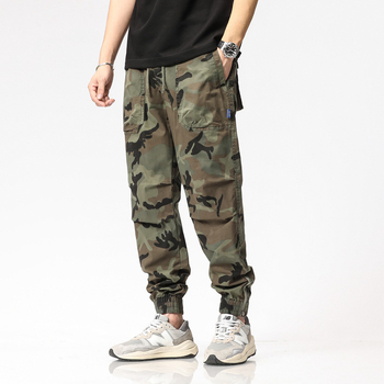 Εργασιακά χαλαρά παντελόνια με καμουφλάζ, στυλ ορεινού κατασκηνωτικού, χαλαρή γραμμή μέσης, βαμβάκι 97%, διακοσμητικές τσέπες