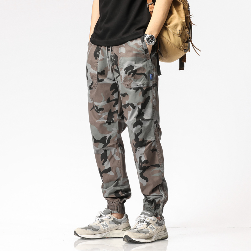 Muške camo cargo hlače s više džepova, jesenji stil, opušten kroj, svakodnevne hlače