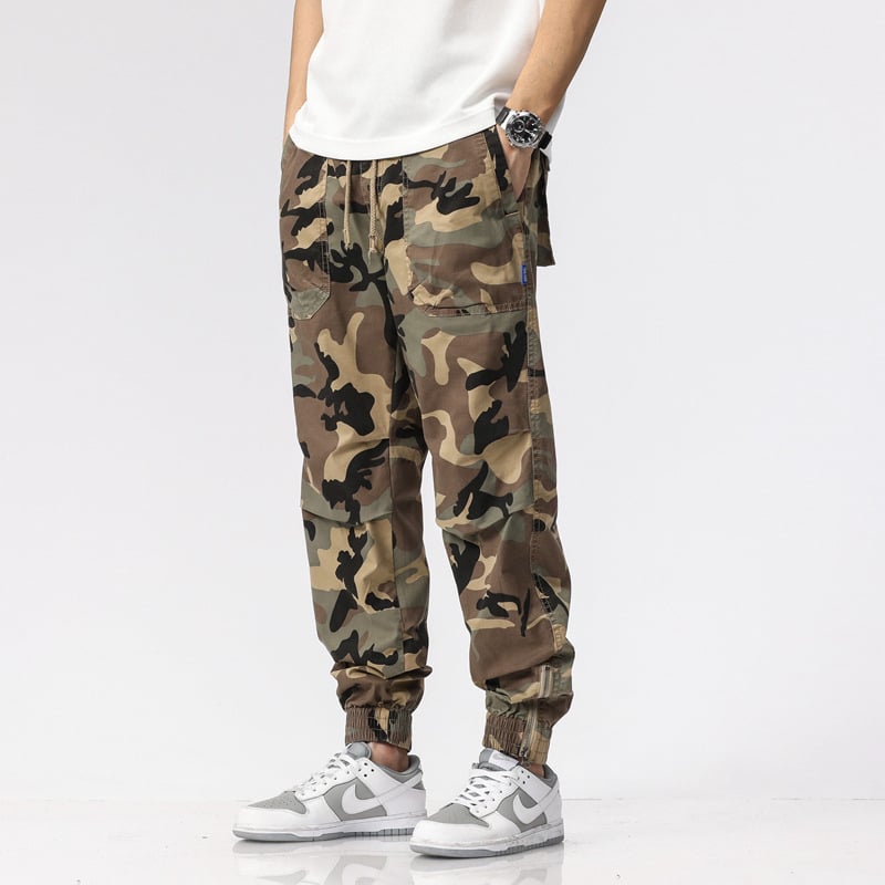 Muške camo cargo hlače s više džepova, jesenji stil, opušten kroj, svakodnevne hlače