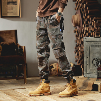 Ανδρικά παντελόνια καμουφλάζ σε ιαπωνικό σχέδιο, ίσια γραμμή, ψηλόμεσα, ελαφρύ ύφασμα, μείξη πολυεστέρα