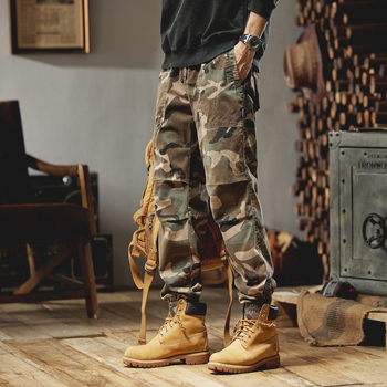 Ανδρικά παντελόνια καμουφλάζ σε ιαπωνικό σχέδιο, ίσια γραμμή, ψηλόμεσα, ελαφρύ ύφασμα, μείξη πολυεστέρα