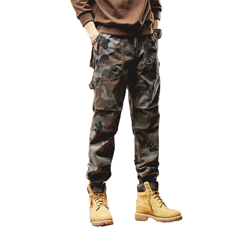 Ανδρικά παντελόνια καμουφλάζ σε ιαπωνικό σχέδιο, ίσια γραμμή, ψηλόμεσα, ελαφρύ ύφασμα, μείξη πολυεστέρα