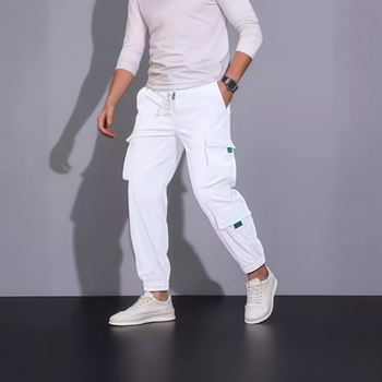 Férfi corduroy cargo nadrág, sok zsebbel, laza egyenes szabás, középső derék, zsinóros zárás, lélegző poliészter keverék, ideális tavaszra és őszre