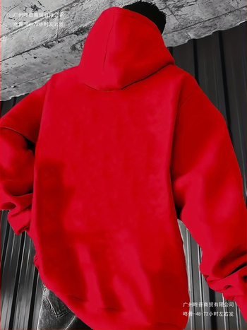 Мъжки суитшърт с качулка и принт на предния джоб, свободен модел, дълги ръкави, полиестер 96%+