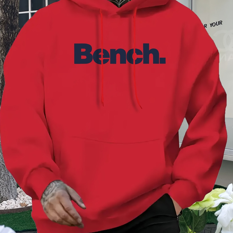 Muški casual hoodie s kapuljom i printom na prednjem džepu, slobodan kroj, dugi rukavi, 96% poliester