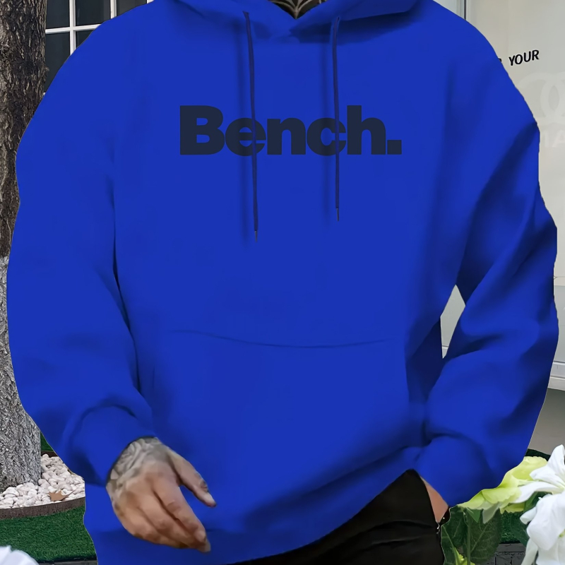 Muški casual hoodie s kapuljom i printom na prednjem džepu, slobodan kroj, dugi rukavi, 96% poliester