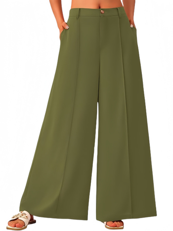 Женски панталони с широки крачоли в стил кюлот, casual, висока талия; полиестер/еластан смес, марка Sinti; дълги панталони с широка кройка, микроеластичност