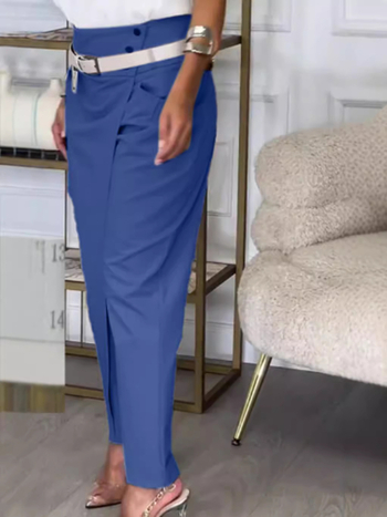 Дамски панталони с прав крак и висока талия (Сезон: есен 2024; Основна материя: полиестер; Втора материя: алпака вълна; Талия: висока; Тип панталони: прав крак)