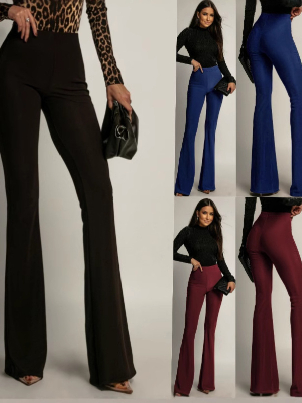 Női magas derekú, széles szárú nadrág, poliészter-spandex anyag, mikroelasztikusság, street fashionista stílus