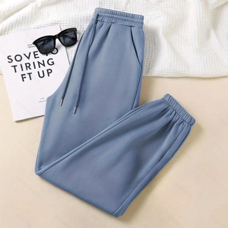 Pantaloni de trening cu șnur, talie înaltă, croială dreaptă, poliester 95%+, toamnă 2024