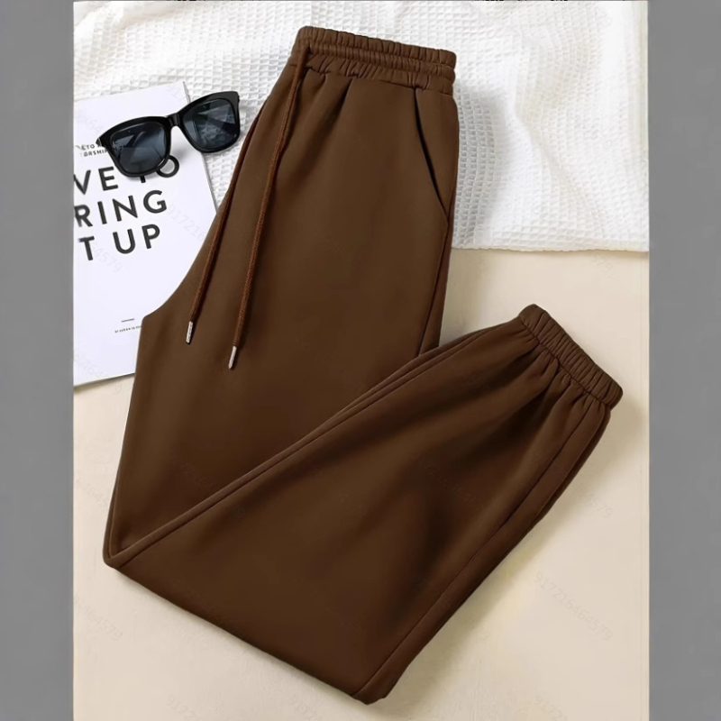 Pantaloni de trening cu șnur, talie înaltă, croială dreaptă, poliester 95%+, toamnă 2024