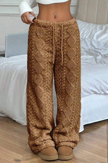 Pantaloni casual damă cu țesătură jacquard pluș, talie elastică, croială dreaptă, grosime de iarnă — Iarna 2024