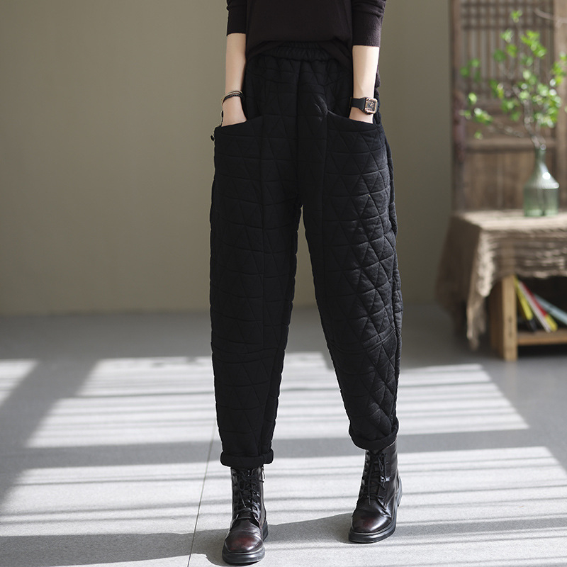 Pantaloni de damă harem căptuțiți cu vatelină, croi larg, stil literar-retro, 50-70% bumbac, toamnă 2023