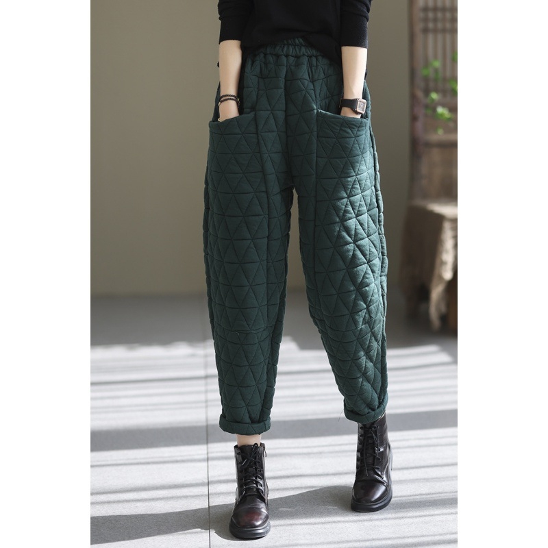 Pantaloni de damă harem căptuțiți cu vatelină, croi larg, stil literar-retro, 50-70% bumbac, toamnă 2023