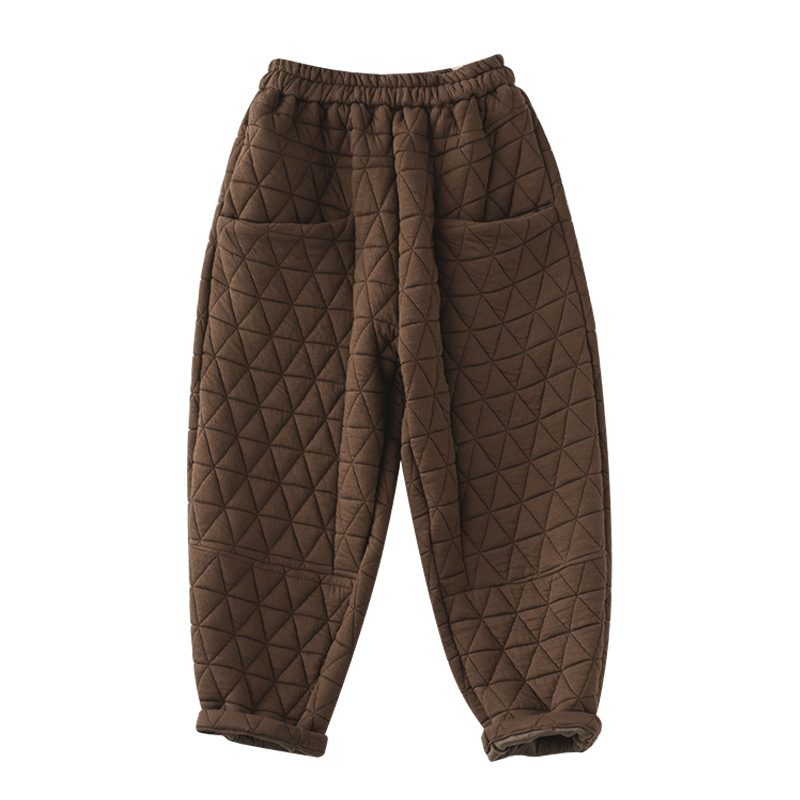 Pantaloni de damă harem căptuțiți cu vatelină, croi larg, stil literar-retro, 50-70% bumbac, toamnă 2023