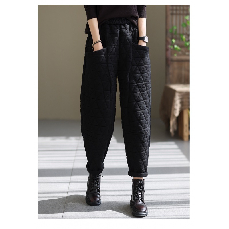 Pantaloni de damă harem căptuțiți cu vatelină, croi larg, stil literar-retro, 50-70% bumbac, toamnă 2023