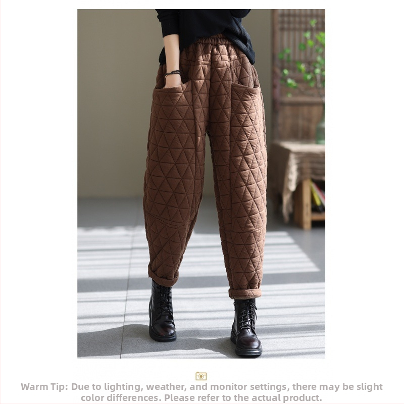 Pantaloni de damă harem căptuțiți cu vatelină, croi larg, stil literar-retro, 50-70% bumbac, toamnă 2023