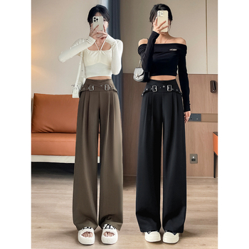 Дамски панталони с висока талия и широки крачоли от полиестер, джобове, 95% полиестер, градски стил, зима 2022